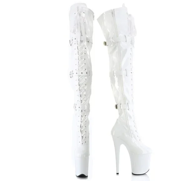 White Patent Stretch Thigh Boots 4
